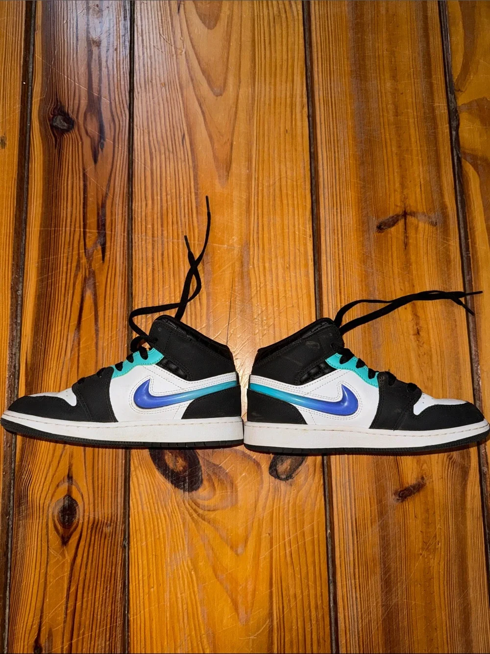 Nike Kids Mid-Top Sneakers in Black, White & Teal-Blue